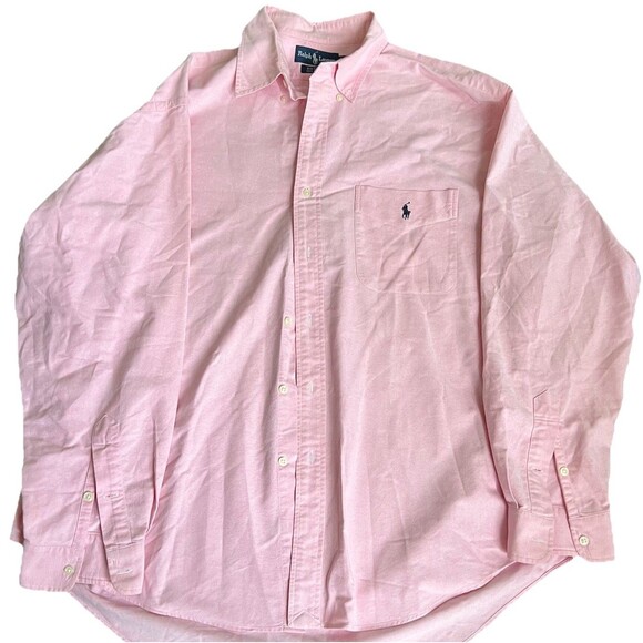 Polo Ralph Lauren Big Shirt Mens Large Pink Dress Shirt Oxford Cloth - Picture 1 of 6